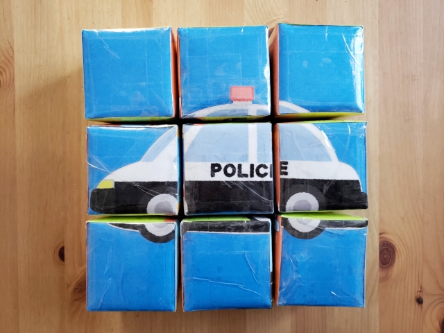 牛乳パックブロックでパズルブロック