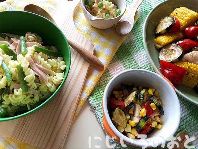 夏野菜で簡単サラダ「いんげんとハムのショートパスタサラダ」離乳食後期・幼児食・大人【料理レシピ】